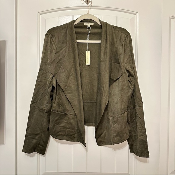 NWT Max Studio olive green faux suede open front relaxed jacket size L - Picture 2 of 10